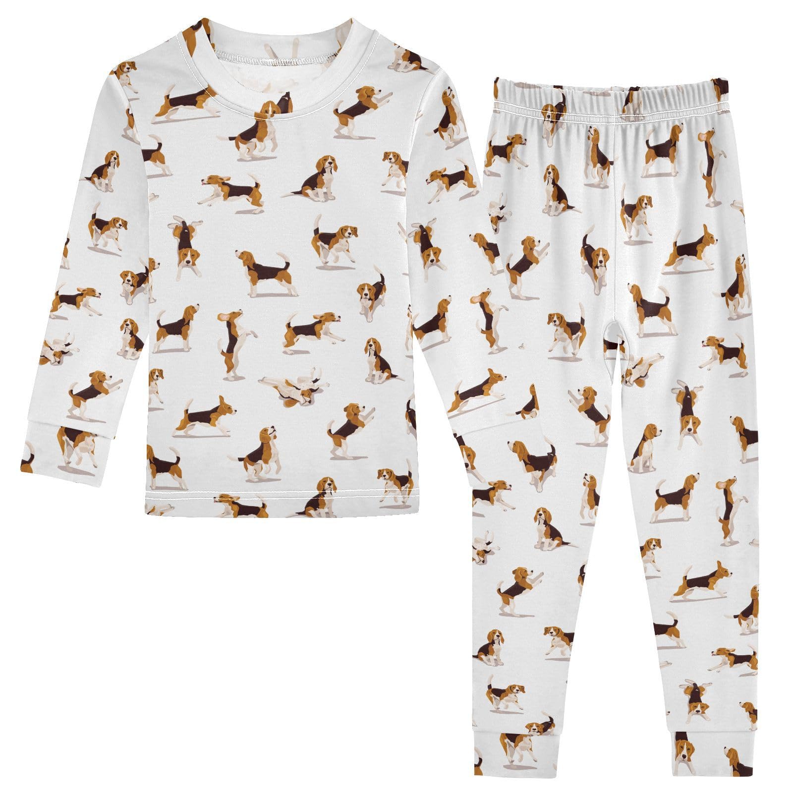 JHKKU Cute Beagle Dog Pajamas Set Cotton 2 Piece Soft Comfy Pjs Long Sleeve Lounge Sleepwear 3T