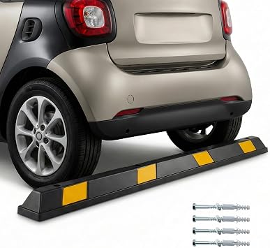 Goplus Parking Block, 72 Rubber Parking Bumpers with 8 High Reflective Yellow Safety Stripes, Heavy Duty Parking Target, Garage Wheel Stoppers Parking Curb for Car, Truck, RV and Trailer