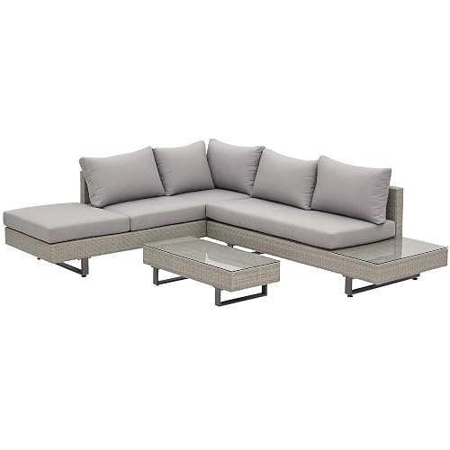 Outsunny Salon de Jardin Extérieur d'angle 5 Places, Table Basse,