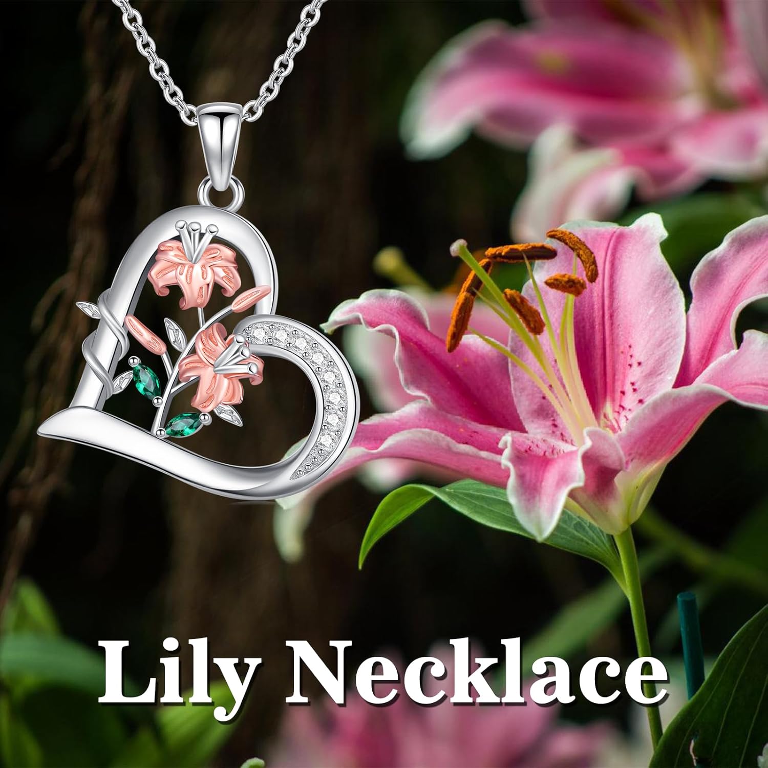 Birth Flower Necklace 925 Sterling Silver Birthflower Pendant Heart Jewelry Birthday Gifts for Women - Image 4