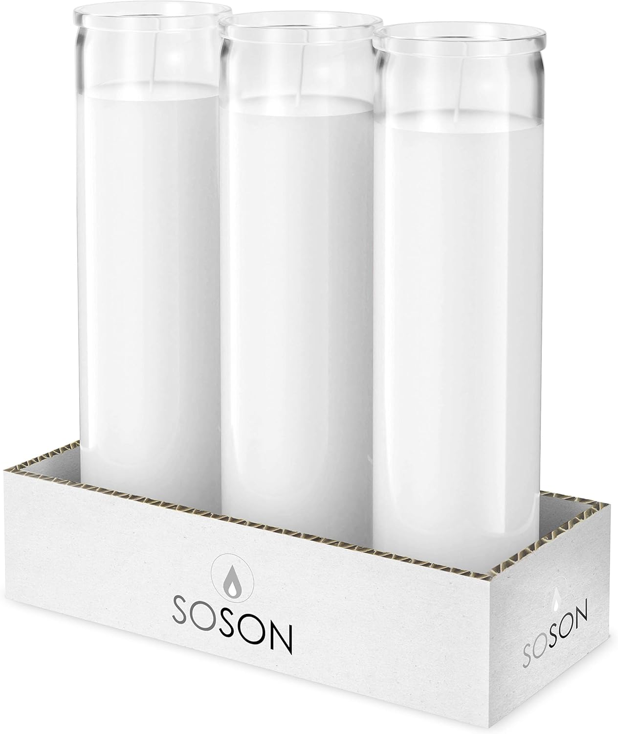 SIMPLY SOSON 2x8 White Candles in Glass 3 Pack 90 Hours