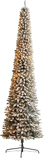 Nearly Natural 11ft. Flocked Pencil Artificial Christmas Tree with 850 Clear Lights and 1435 Bendable Branches