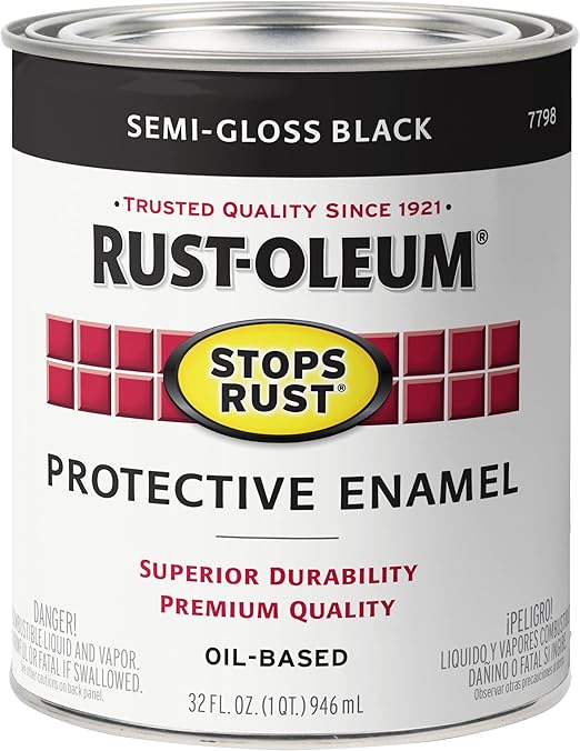 RustOleum 7798502 Stops Rust Brush On Paint, Quart, SemiGloss Black