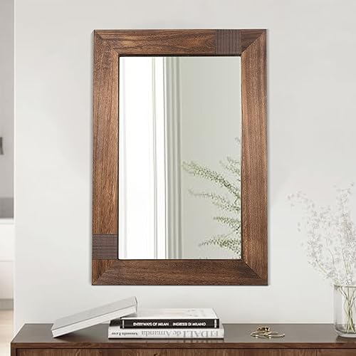 Miniatura 2 de blue page Espejo de pared rústico grande para baño, espejo de baño de madera para sobre el fregadero, espejo enmarcado de madera para sala de estar,