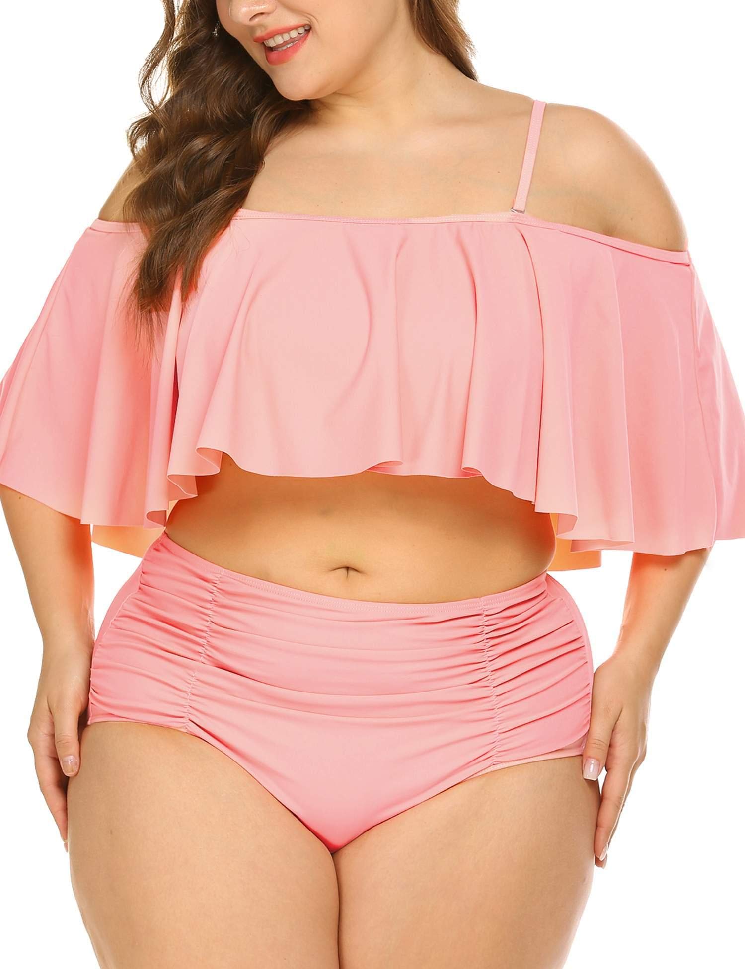 high waisted bikini with flounce top