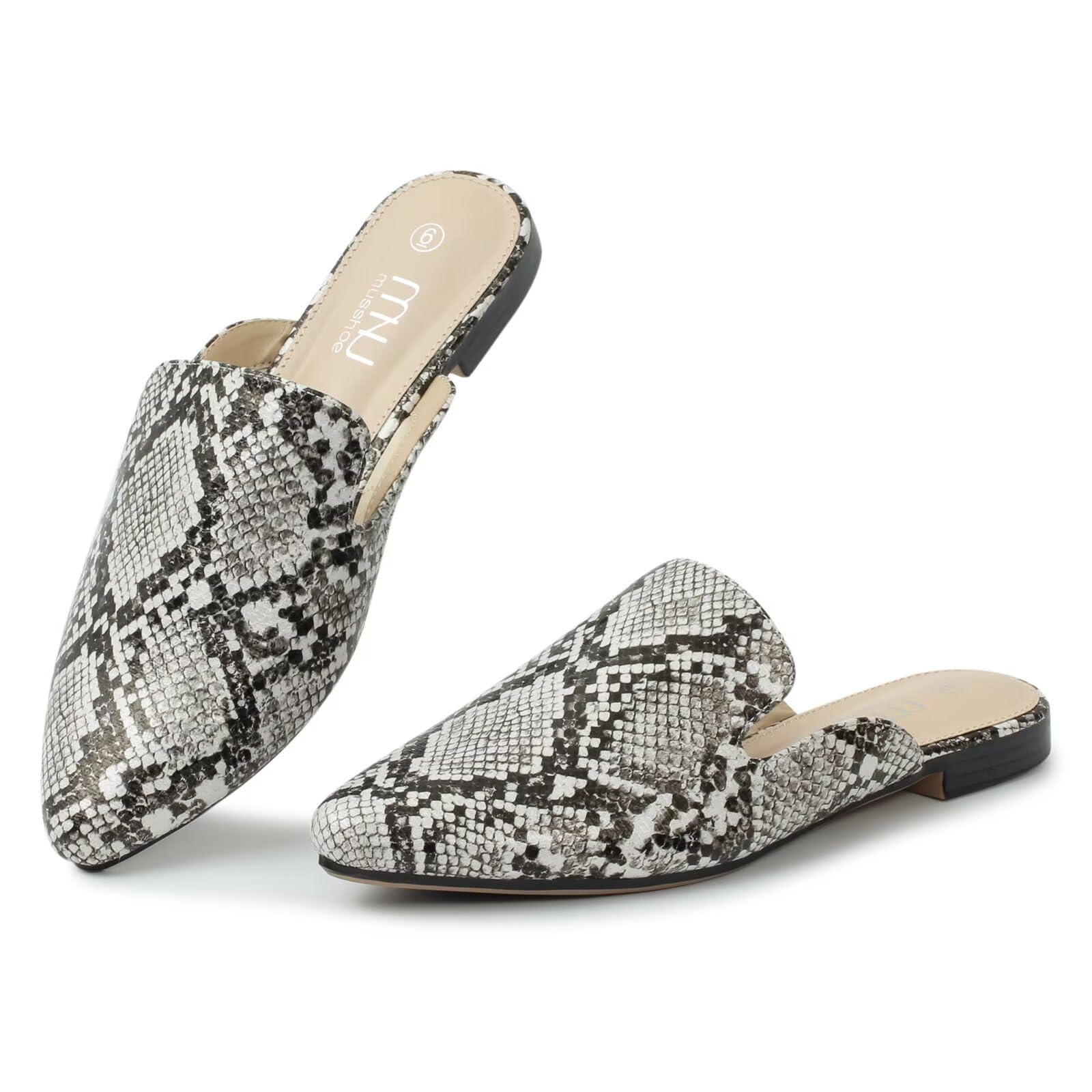 MUSSHOE Slip-on Comfortable Women's Mules - Dressy Casual Pointed Toe Versatile Backless Loafers for Office Walking Everyday