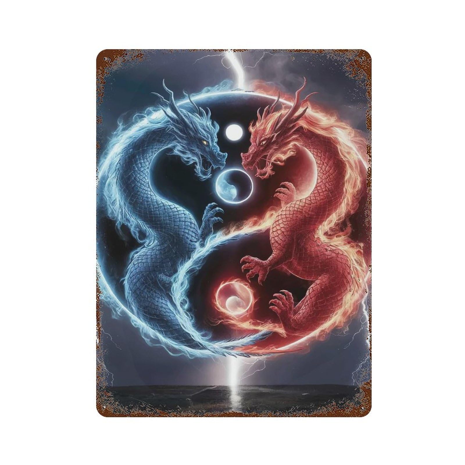 Dragon Yin Yang Decorative Tin Sign 15.7"x11.8", Retro Wall Decor for Living Room, Hallway And Home Decor