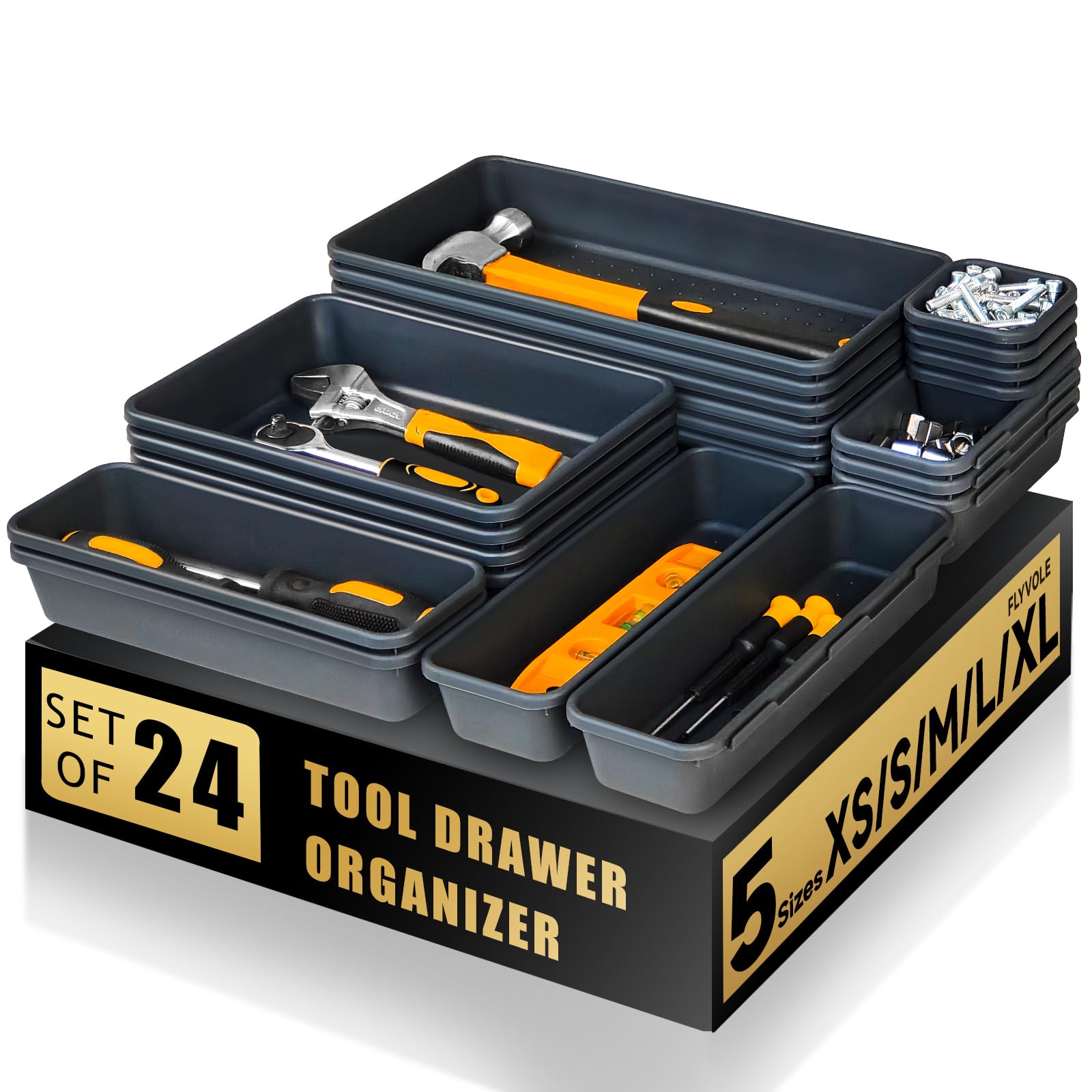 FLYVOLE Tool Box Organizer Tray, Toolbox Desk Drawer Organizer, Tool Box Tray, Toolbox Organization Storage for Rolling Tool Chest (24 PCS)