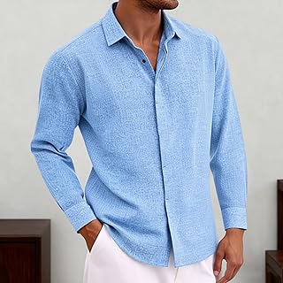 Camicie casual da uomo in lino a maniche lunghe con colletto e bottoni, camicia da uomo per spiaggia abbigliamento moda au...