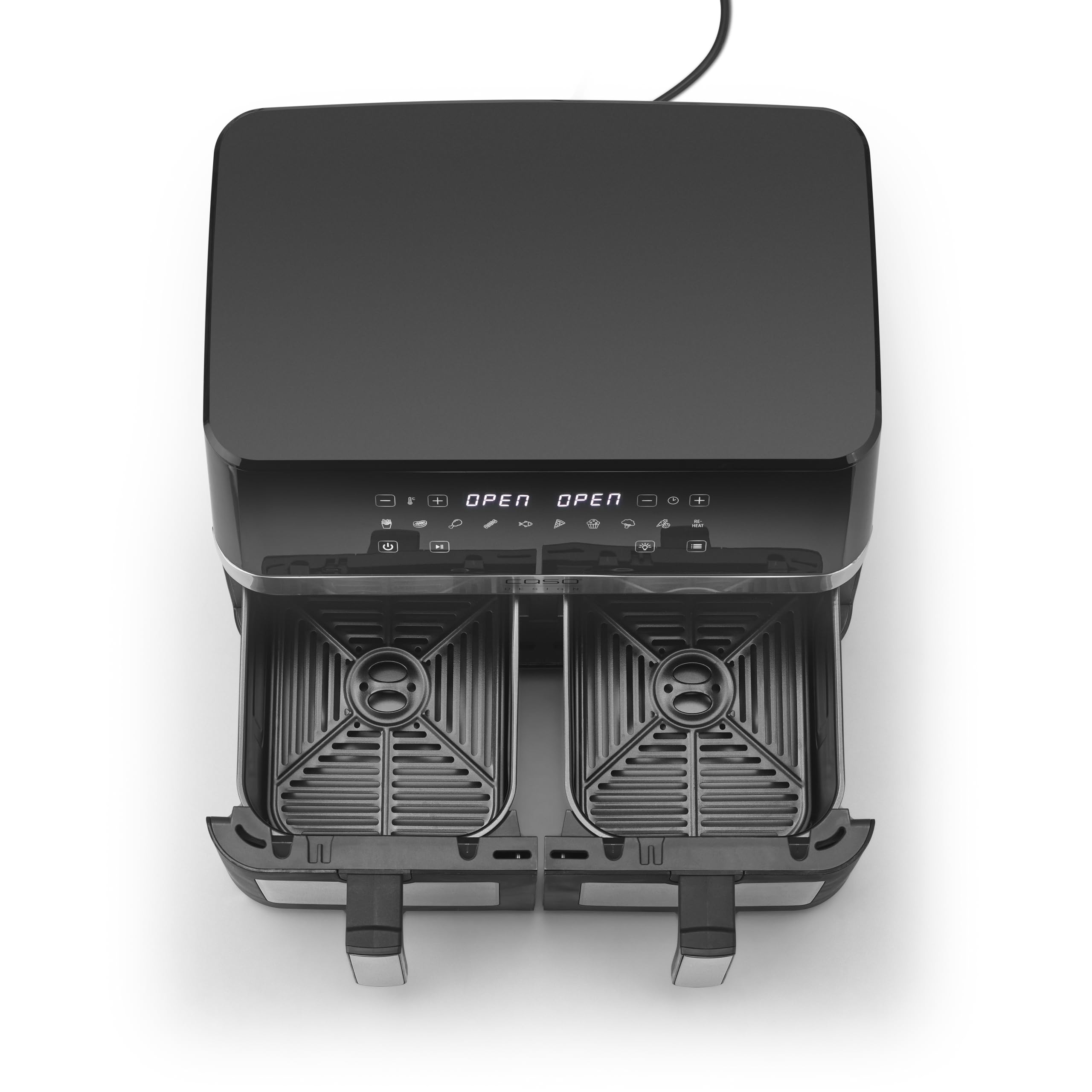 CASO AirFry DuoChef frytkownica na gorące powietrze z 2 komorami, pojemność 14 l, prawie beztłuszczowa, z 10 programami, 50-200°C, timer, okienko, shake, kosze nadają się do mycia w zmywarce