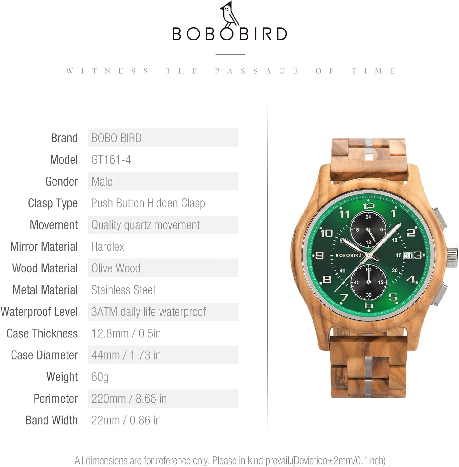 BOBO BIRD Men’s Wooden Chronograph Watch – Handmade Multi-Function Quartz Wristwatch, Lightweight & Stylish, Ideal for Business & Casual Wear, Great Gift Idea - Image 5