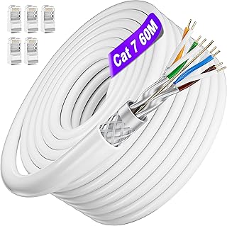 Cat 7 Ethernet Cable 200ft High Speed, Shielded Network Patch Cable SFTP, Outdoor Indoor Cat7 LAN Cable RJ45 10Gbs 600Mhz, UV Resistant Weatherproof Cable Wire Compatible for Router Modem PS4/5, White