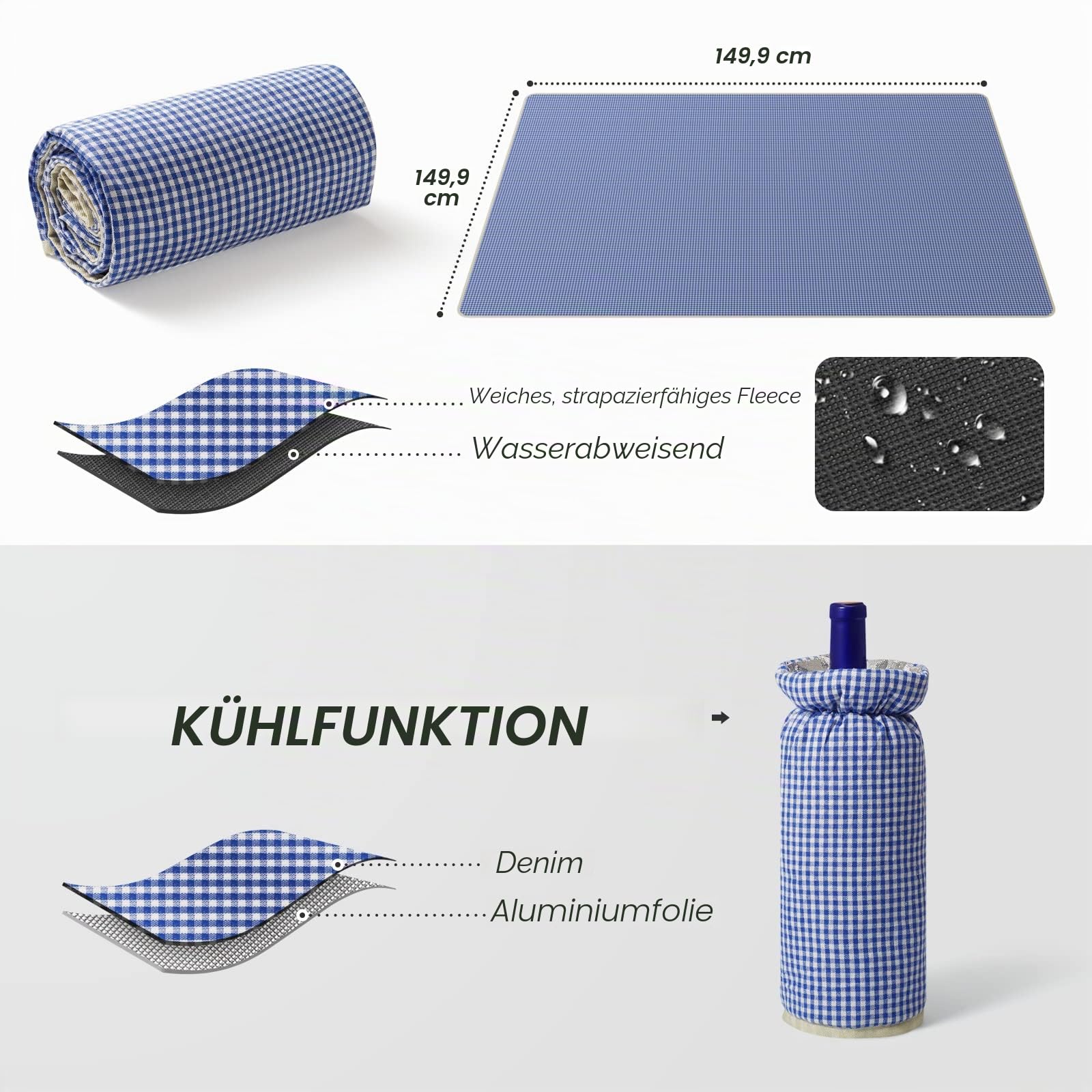 Wicker Picknickkorb Set für 2-4 Person mit Kühlfach und wasserdichte Picknickdecke, Abnehmbarer Riemen, Weinbeutel, Besteck Set, für Camping, Strand, Wandern, BBQ und Familie/Paare Geschenke, Zubehör