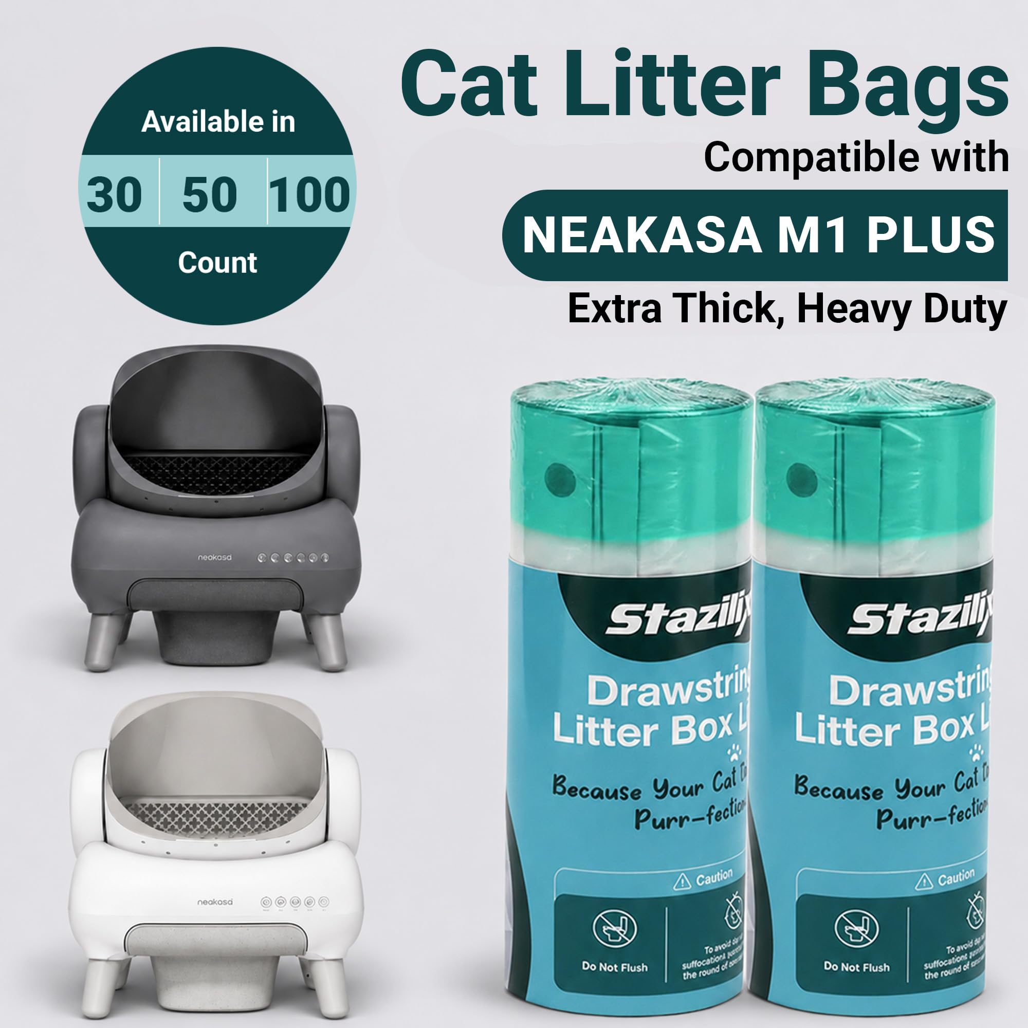 Neakasa - Bolsas de arena para caja de arena, paquete de 100 bolsas de arena para gatos, cordón resistente, a prueba de fugas y duraderas, bolsas de arena neakasa m1 para una limpieza fácil y sin