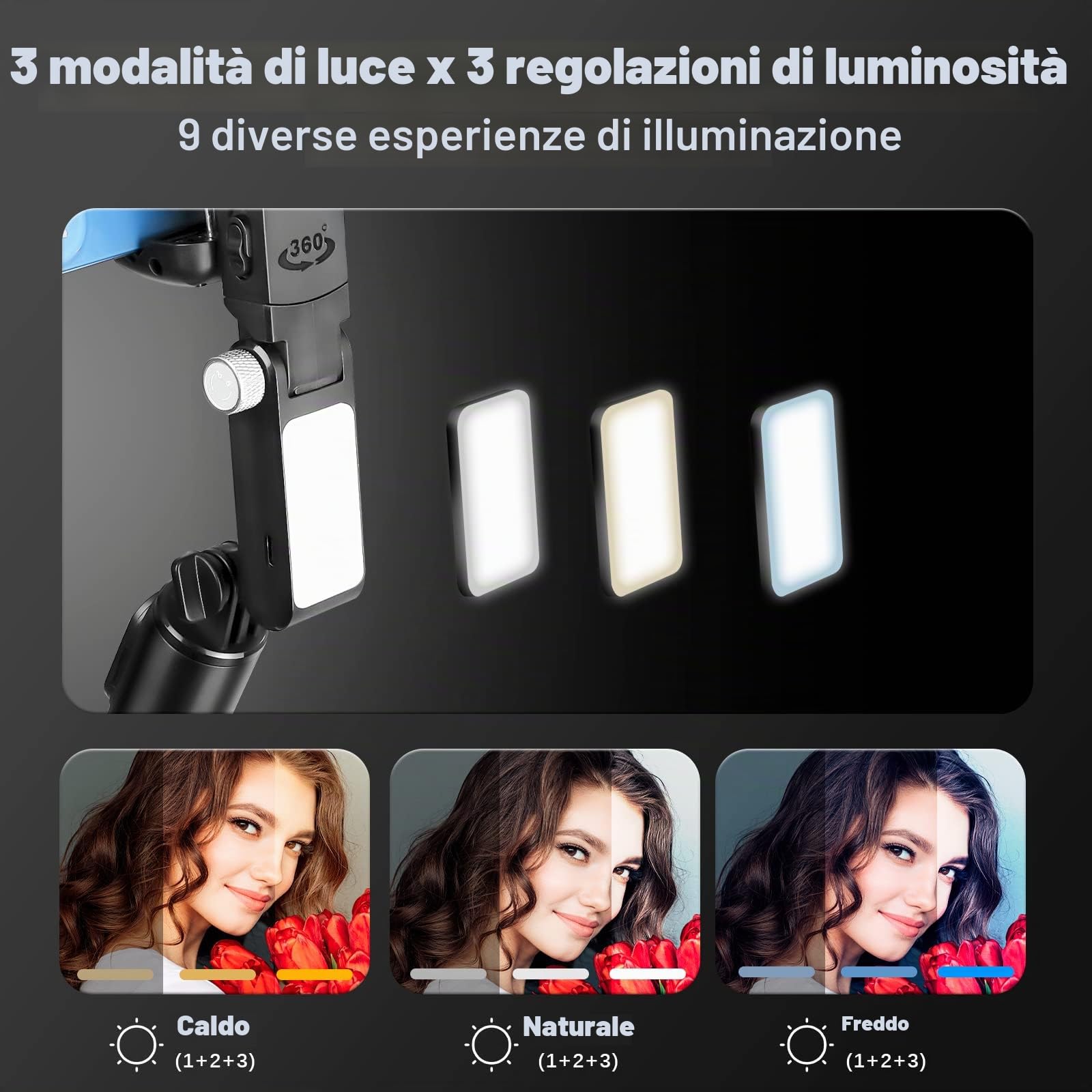 Gimbal Stabilizzatore Smartphone,Treppiede Selfie Stick Estensibile con Bilanciamento Automatico e Telecomando Wireless,Rotazione Automatica di 360° per IOS/Android (Nero)