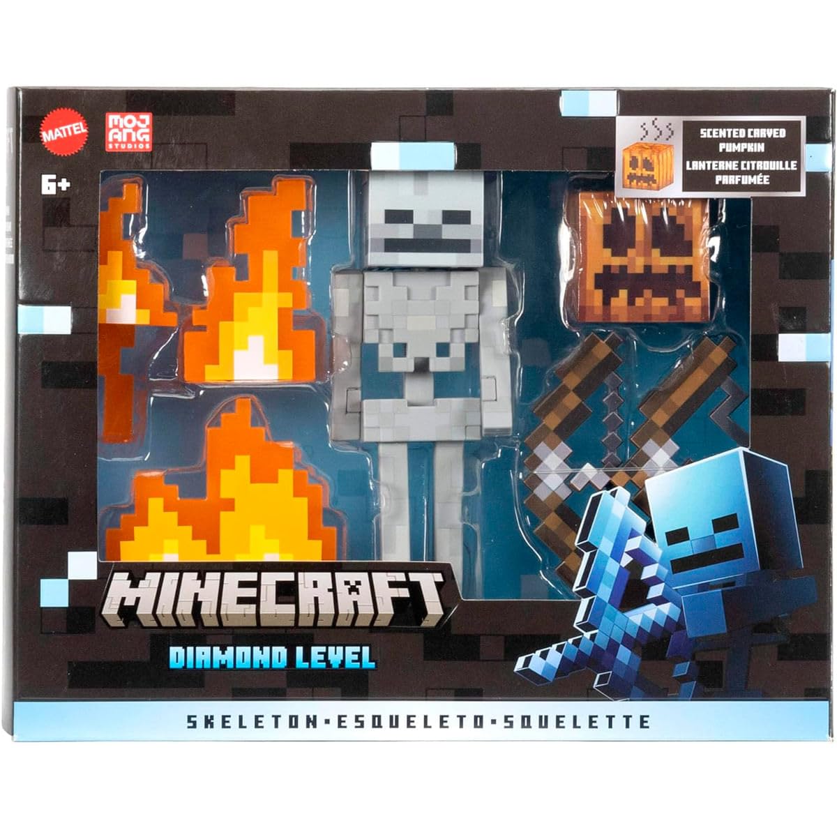 Mattel Minecraft Diamond Level Skeleton Action Figure with 6 Accessories, 5.5-in Collector Scale & Pixelated Design, HTM06 Toy, Multicolour
