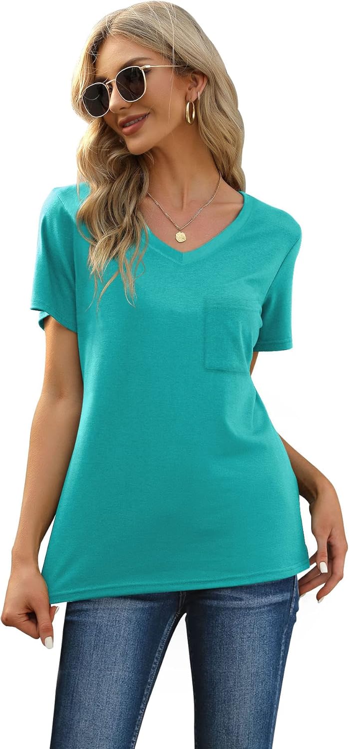 RUBZOOF Women's Short Sleeve Pajama Sets with Pockets Casual V Neck 2 Piece Lounge Sets S-3XL - Image 4