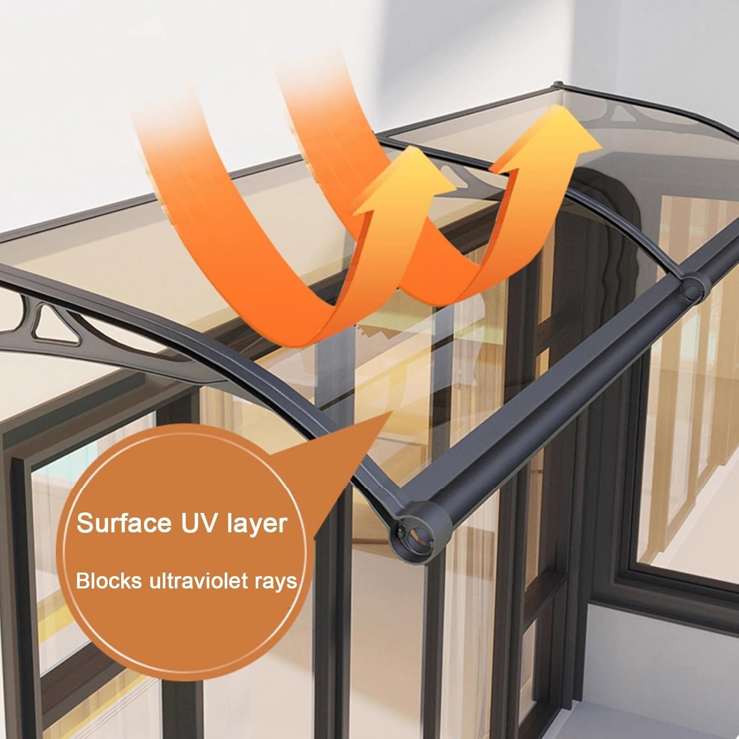 透明ポリカーボネートカバー付きアルミ合金ドアキャノピーオーニング - 屋外防雨バルコニーと窓シェルター、パティオポーチオーニング