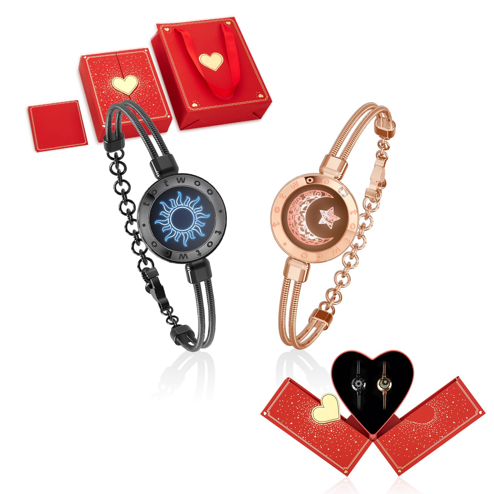 TOTWOO Long Distance Touch Bracelets for Couples, Vibration & Light up for Love Couples Bracelets | Long Distance Relationship Gifts for friend Bluetooth Pairing Jewelry