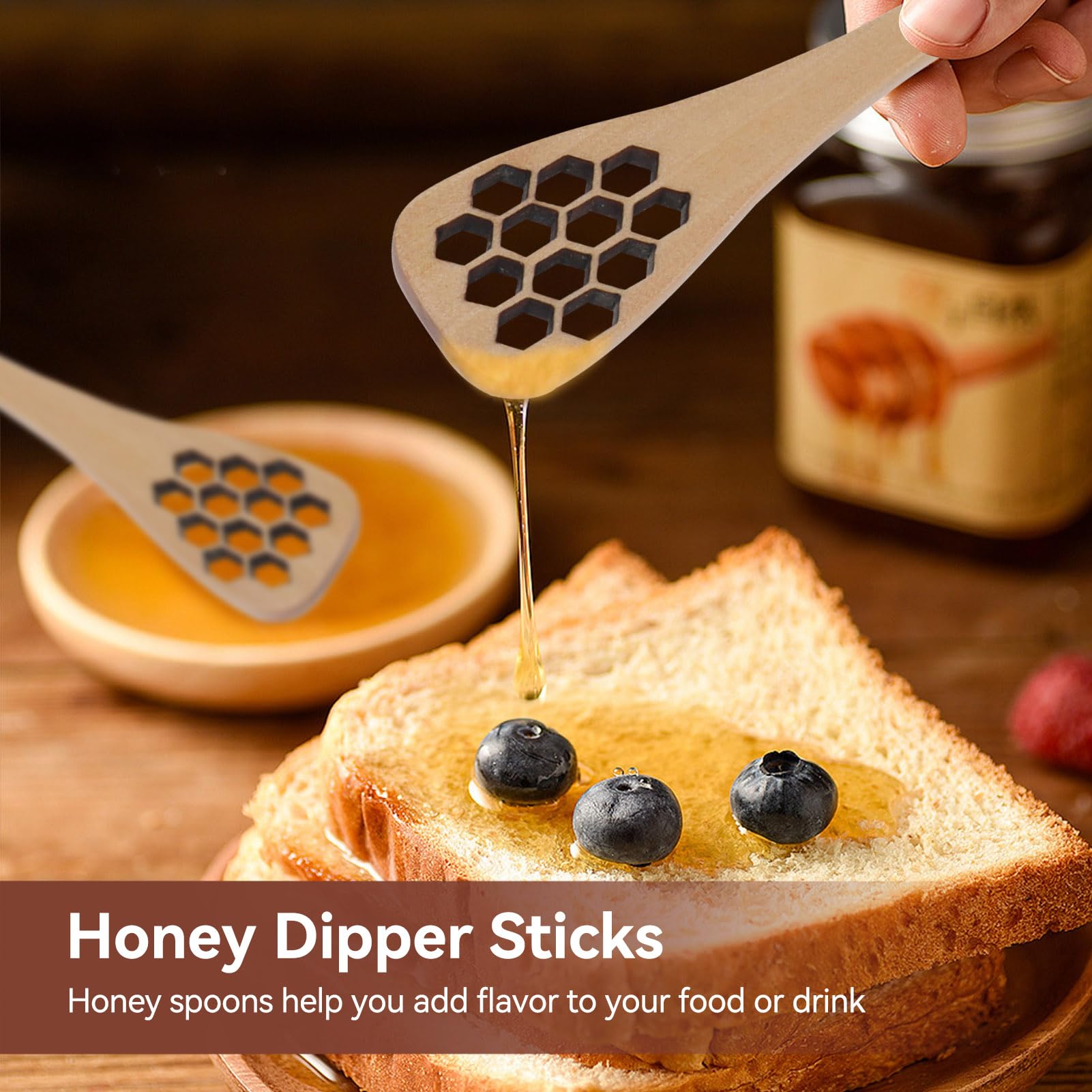 3pcs Honey Dipper Sticks, 7.3in Wooden Honey Mixing Stirrer Honey Dipper Sticks Wooden Honey Stirrer for Honey Jar Dispense Drizzle Honey Honey Sticks for Tea Honey Jam Jar Dispense(Khaki)