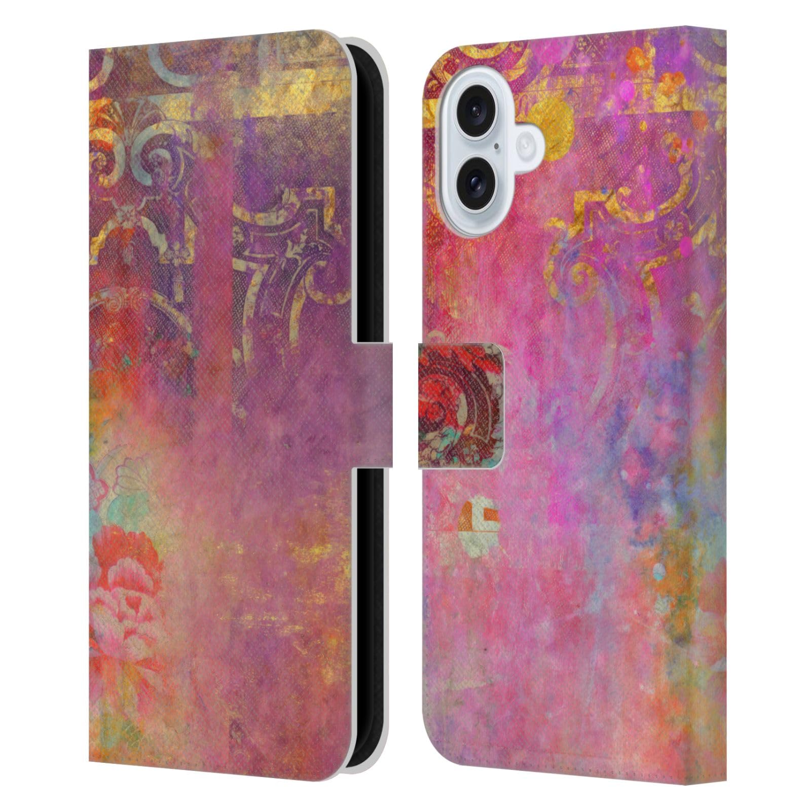 Étui Portefeuille en Cuir iPhone 16 Plus Boho Rose Head Case Designs