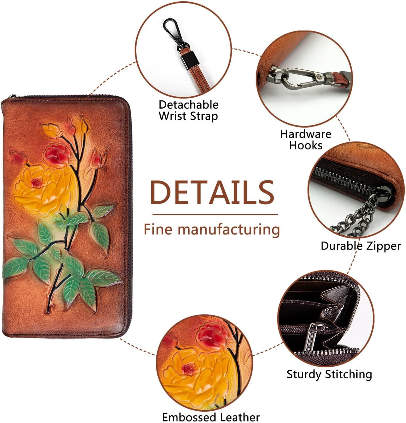 Genuine Leather Vintage Bag & Wallet Set for Women - Cowhide Crossbody Purse with RFID Blocking Wallet, Flower Embossed Retro Gift Combo - Image 6