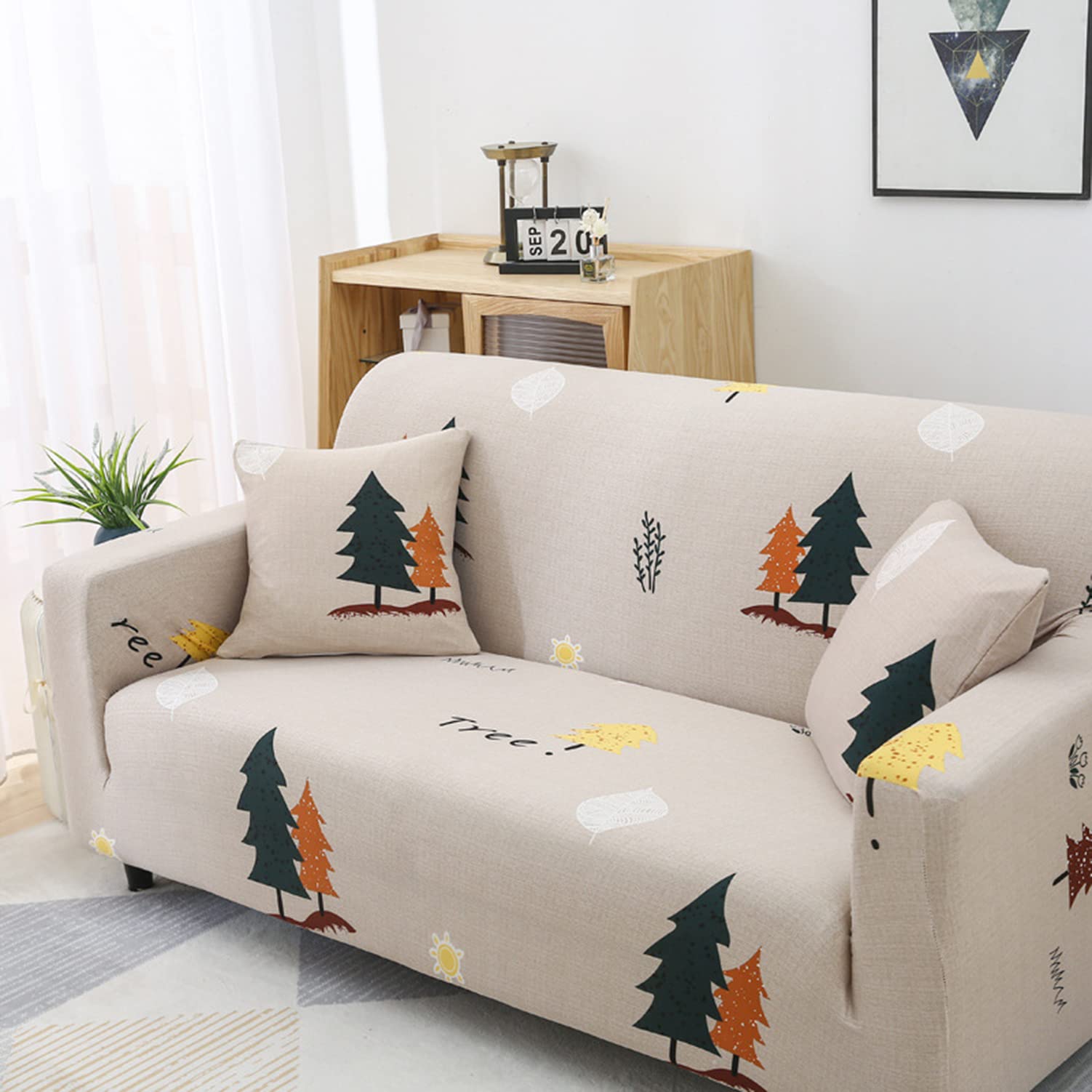 Housse de canapé extensible pour protéger un grand divan 4 places usé taille L