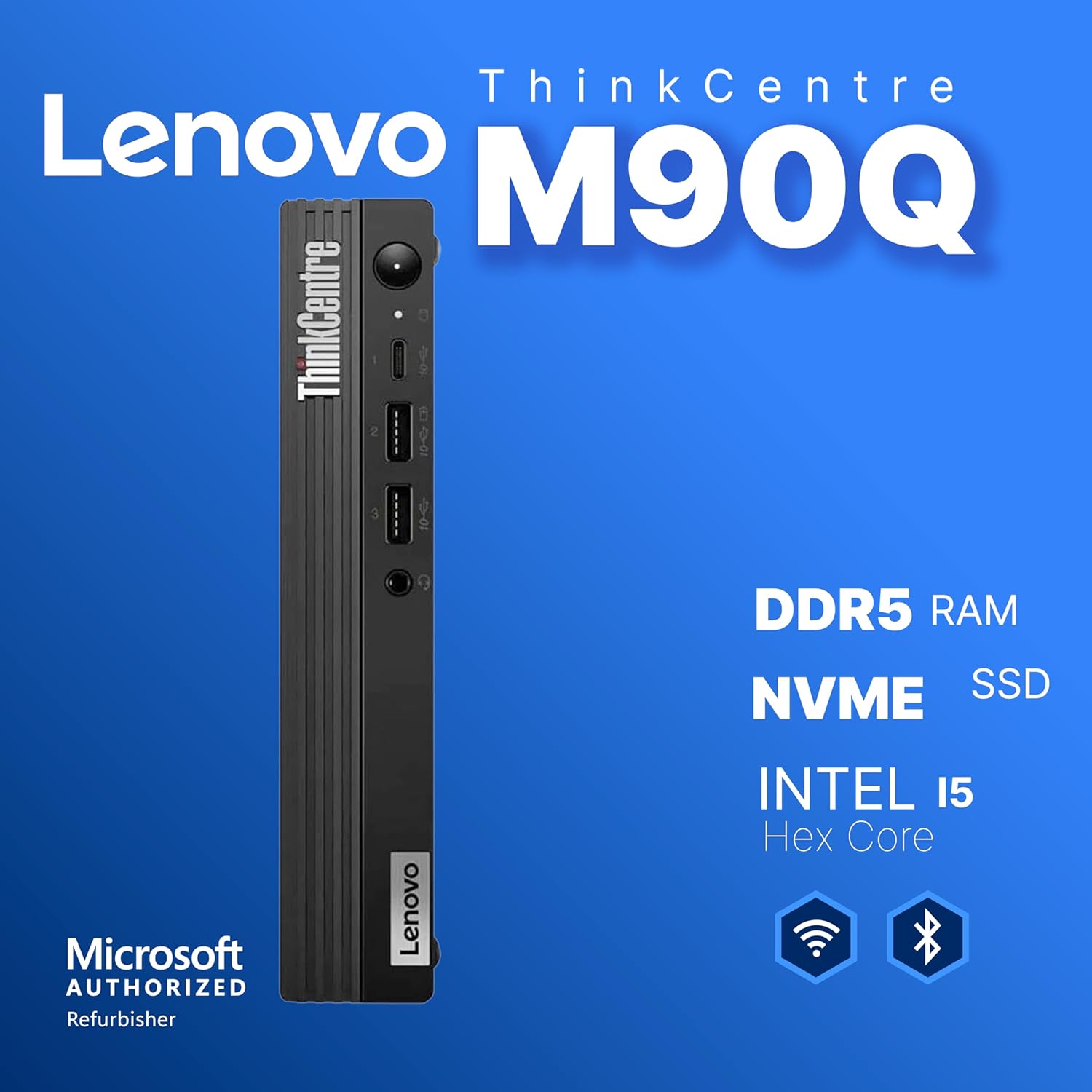 Lenovo ThinkCentre M90q Gen 3 Mini Business Desktop PC | 12th Gen Intel Core i5 | 16GB DDR5 RAM | 512GB NVMe SSD | Built in WiFi 6E and Bluetooth 5.3 | Windows 11 Pro (Renewed)