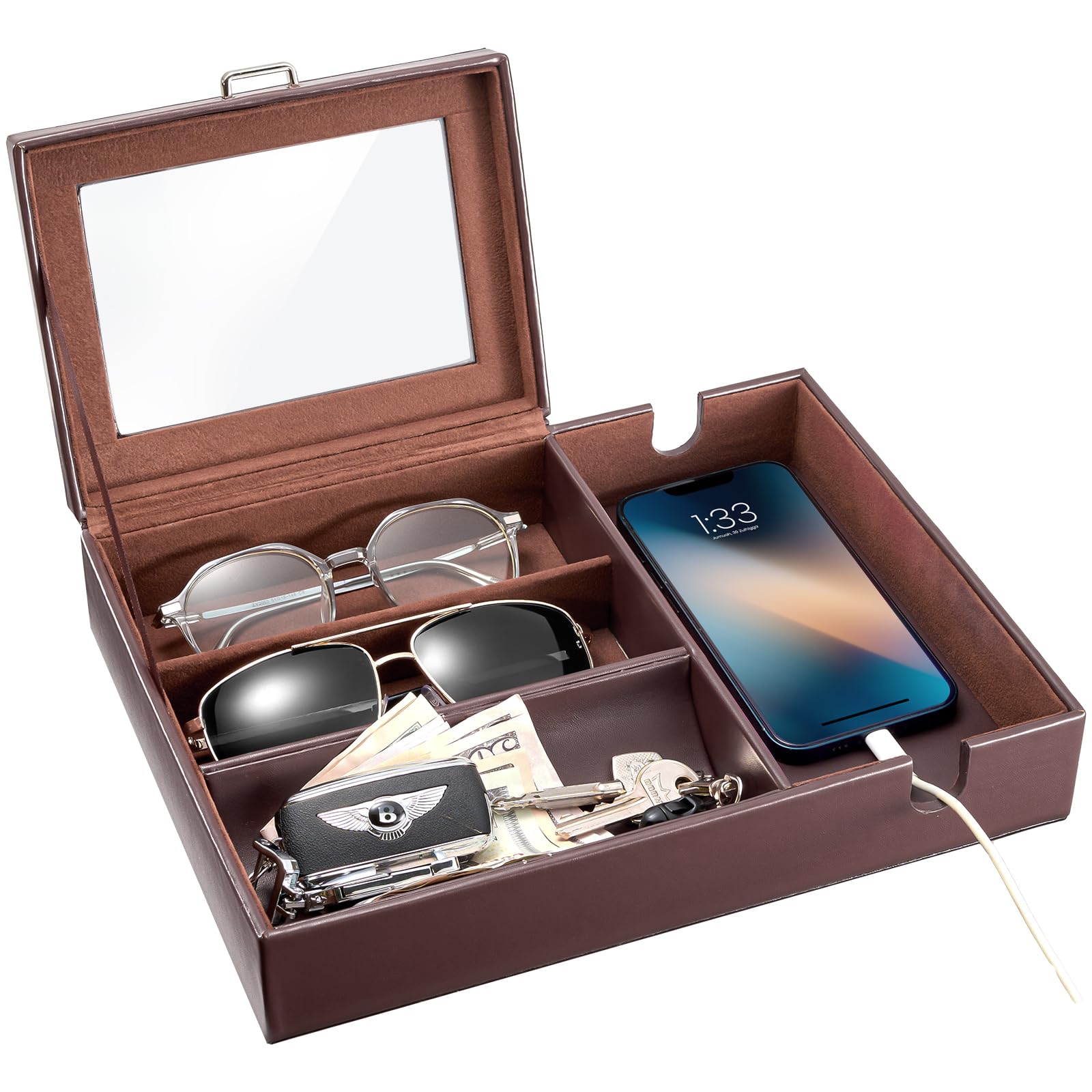 ProCase Svuotatasche Pelle per Uomo Organizer Comodino, Svuotatasche Design Moderno Ingresso -1 Strati, Espresso