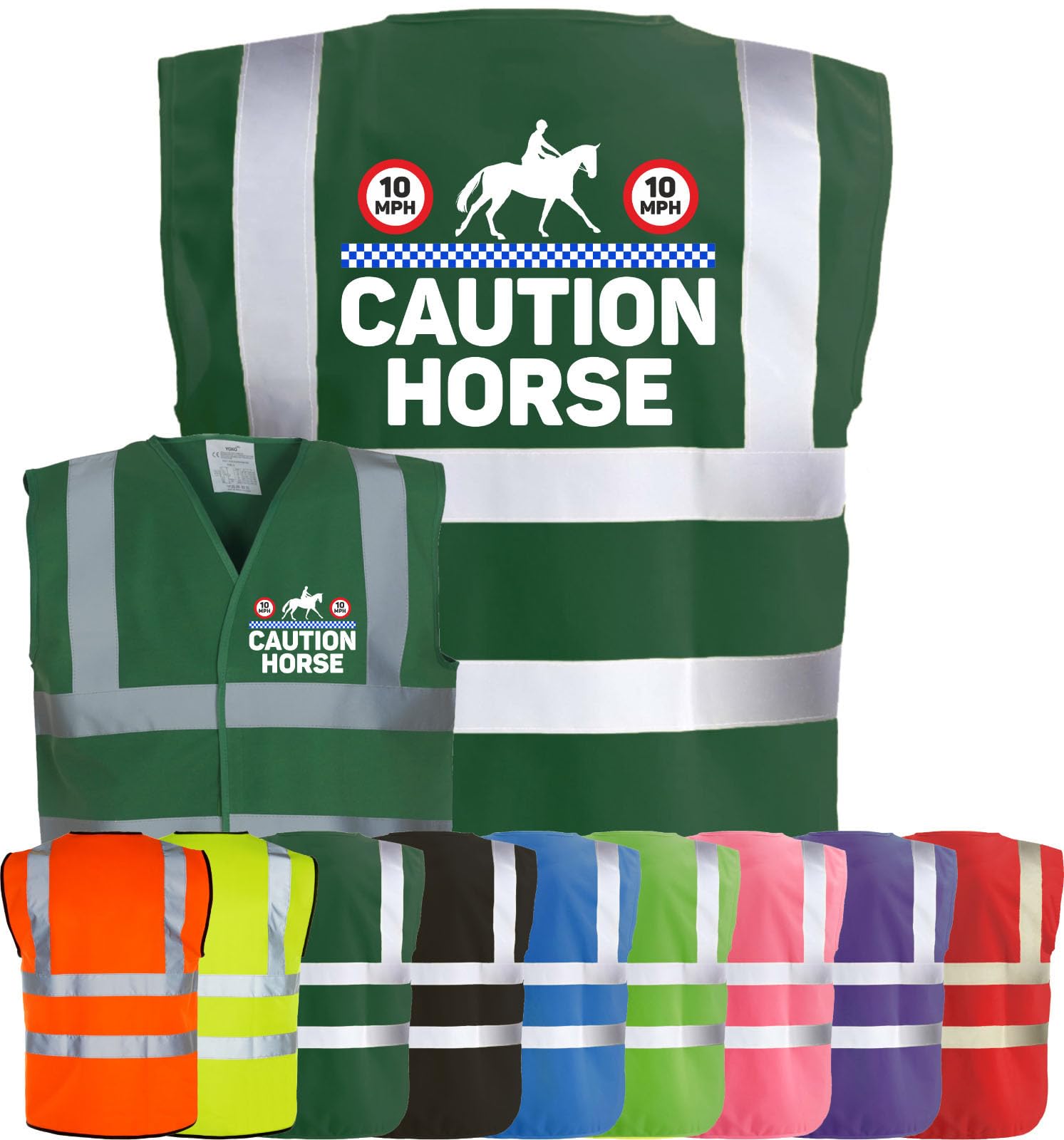 Corporate Togs Equine Hi-Vis CAUTION HORSE, Horse Equestrian Rider Safety Vest Tabard
