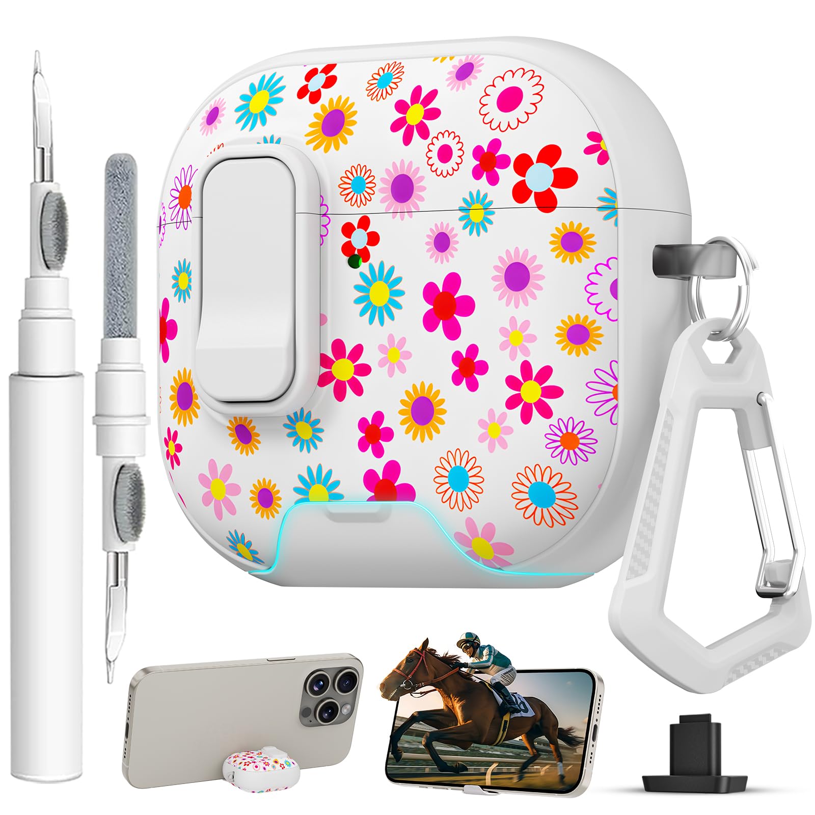 for AirPods 4 Case with Safty Lock &amp; Phone Stand,Cute Floral Pattern Style