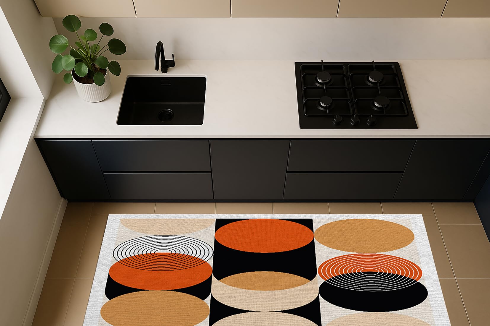 DobleUve Estudio Alfombra Vinílica Orb Noir | Negro | 80x135 cm | Alfombra Cocina Lavable Antideslizante | Alfombra Vinilica | Suelo Vinílico | Alfombra Vinilo Salón
