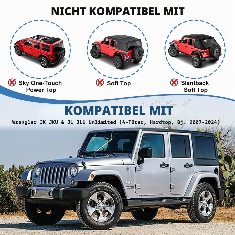 JSCARLIFE Heckklappen-Kofferraum-Gepäckträgerkorb-Ablage für Wrangler JK JL 4-Türer Hardtops, robuster Stahl-Innenraum-Organizer mit 136 kg Kapazität – einfache Montage (für 2007-2025 J-eep Wrangler