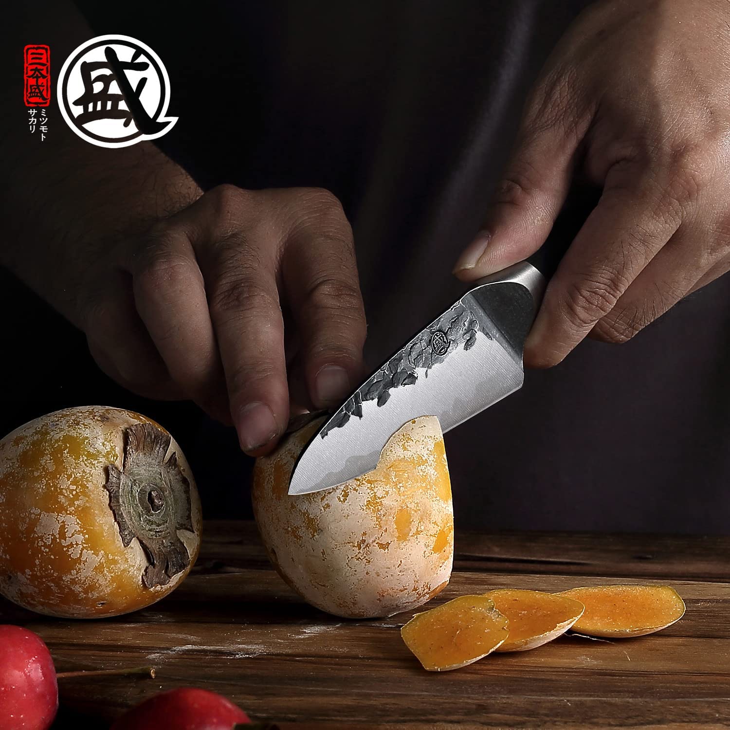 MITSUMOTO SAKARI 11 cm Spelucchino Professionale, Coltello Verdure in Acciaio Inox ad Alto Tenore di Carbonio, Coltello Cucina con Manico in Pakkawood e Scatola di legno Boutique