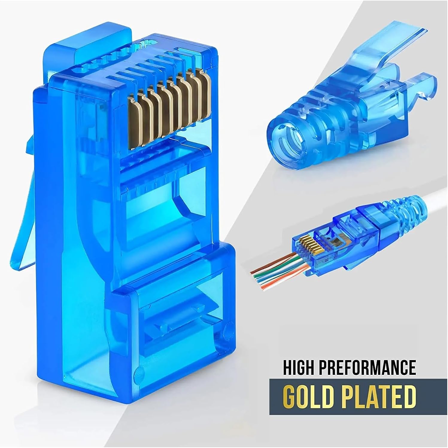 50pcs RJ45 Cat6 straight connectors and 50pcs strain relief sleeves, EZ crimp modular plugs(Black)
