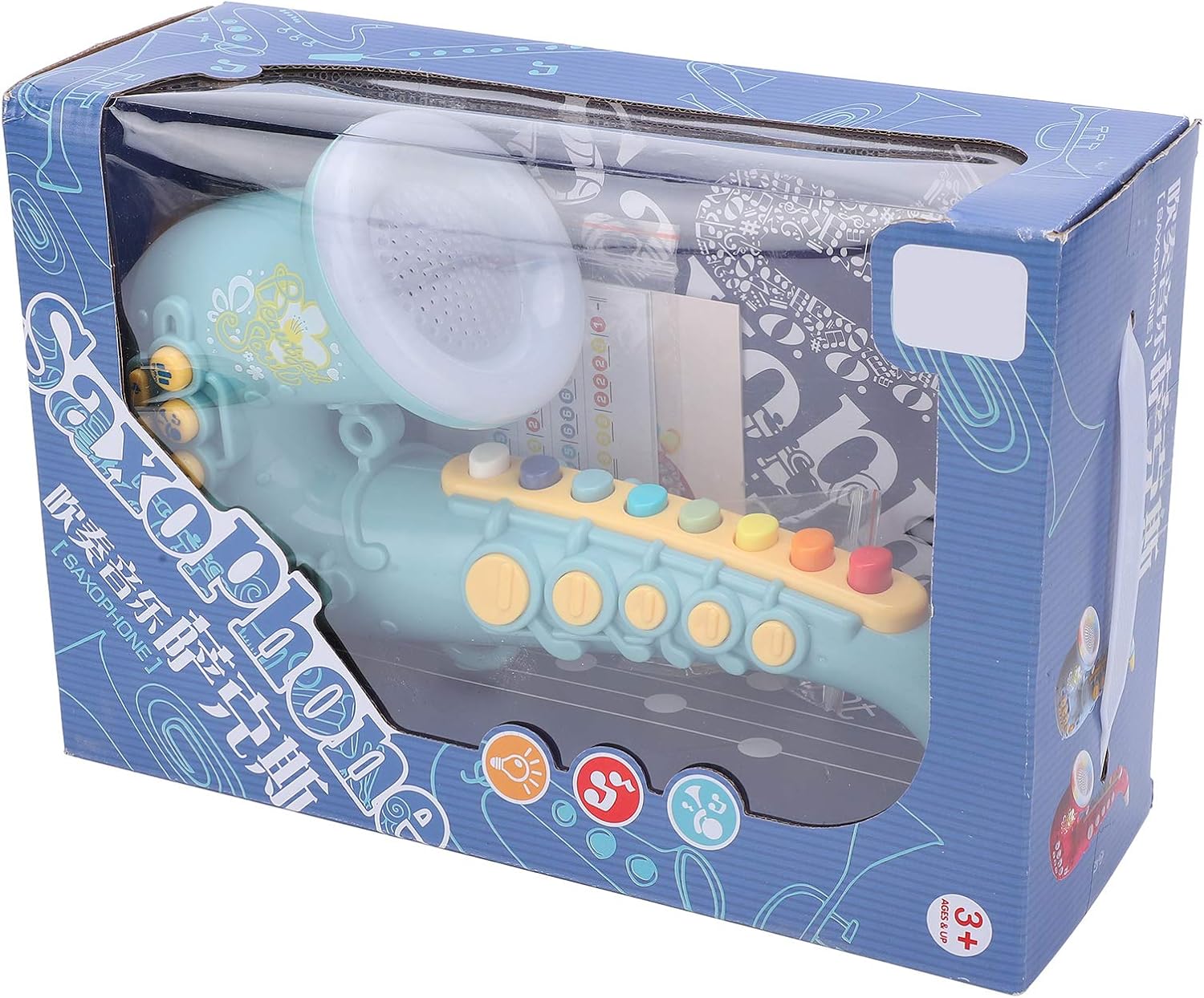 Jacksing Kids Saxophone Toy, Kids' Wind and Brass Instruments Light Design Musical Instrument Toy for Early Educational((Blue-English Version)) : Toys & Games