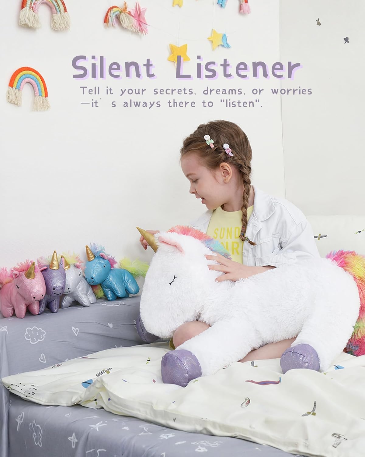Tezituor 24 Inches Unicorn Plush Toy Set for Girls,Small Unicorn Stuffed Animal, 5Pcs Unicorns in Mommy’s Belly,Soft Unicorn Stuffy with Babies Plushie,Kids Women Gifts Christmas Valentines White