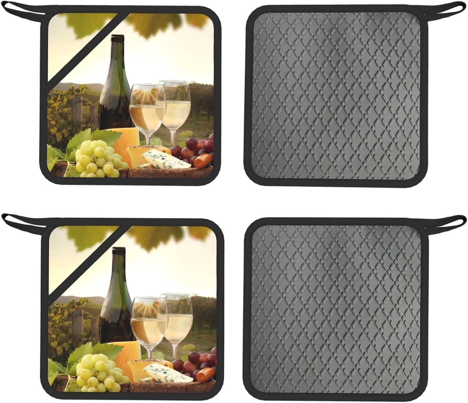 Red Wine Oven Mitts and Pot Holders Set of 4 Heat Resistant Kitchen Gloves with Silicone Palm Hot Pads for Baking Cooking Grilling BBQ