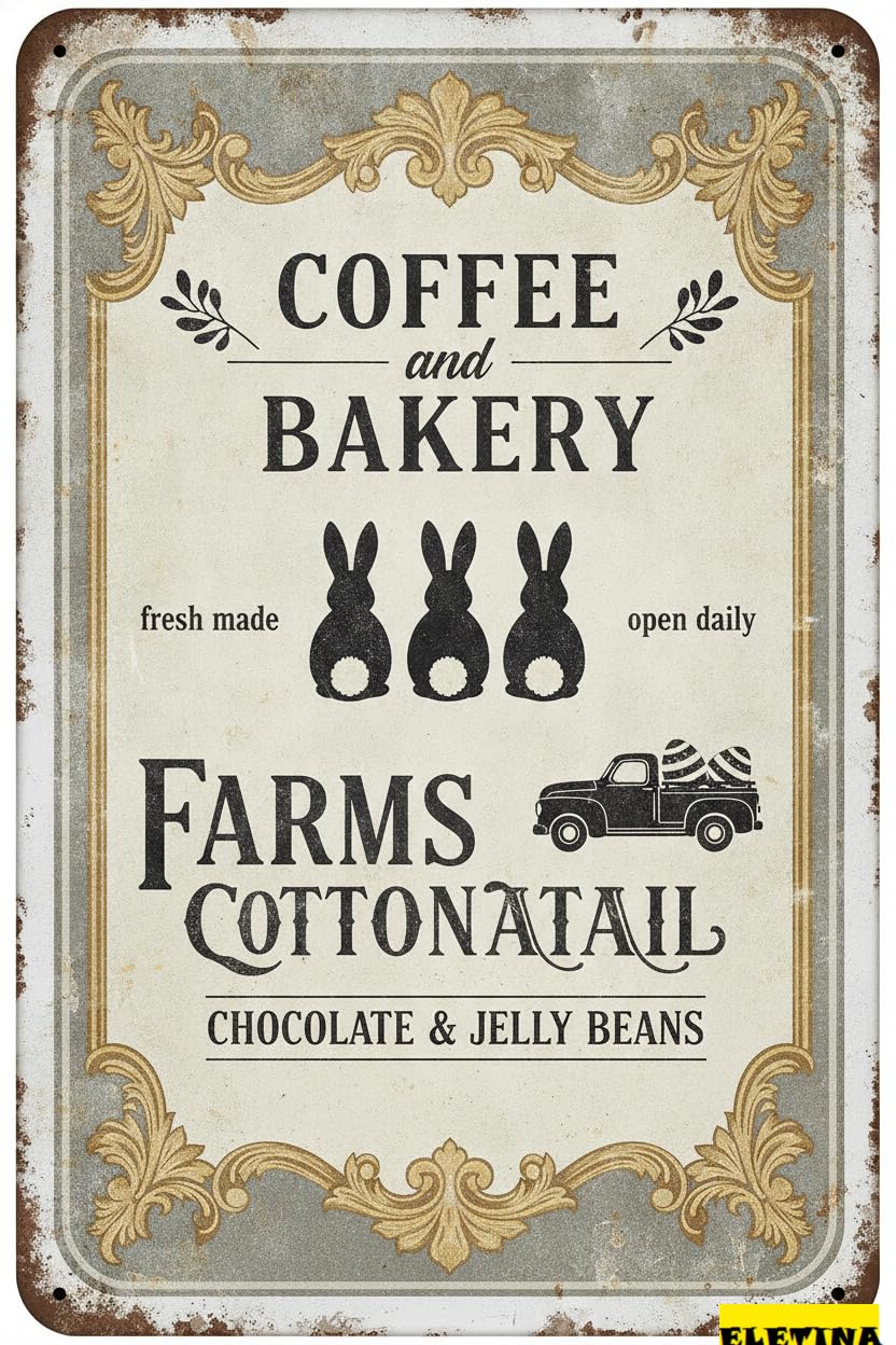 Cottontail Farm Coffee Bakery Tin Sign, 8x12 Inch Decor