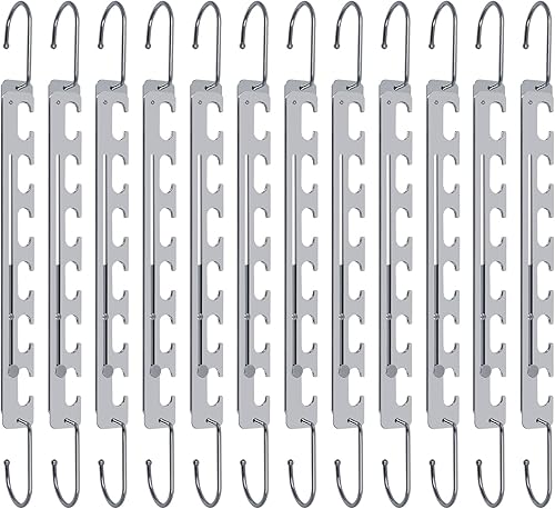 Perchas de ahorro de espacio mejoradas, paquete de 12 perchas mágicas ajustables de 9 agujeros, organizadores de armario de metal resistentes y