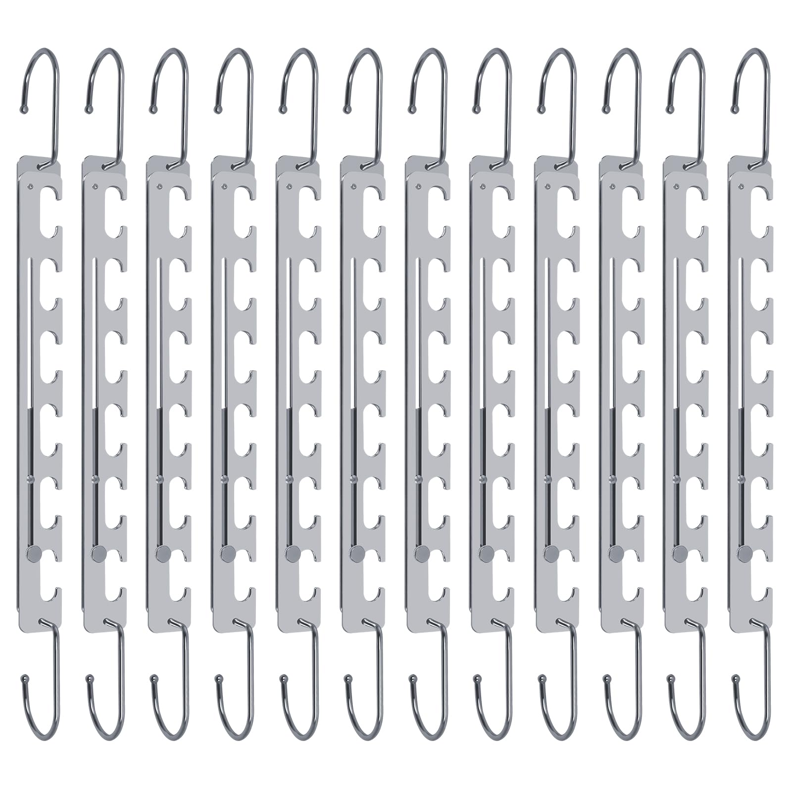 Space Saving Hangers Upgraded - 12 Pack Adjustable 9 Holes Magic Clothing Hangers, Sturdy Metal Closet Organizers and Storage Hangers Space Saving