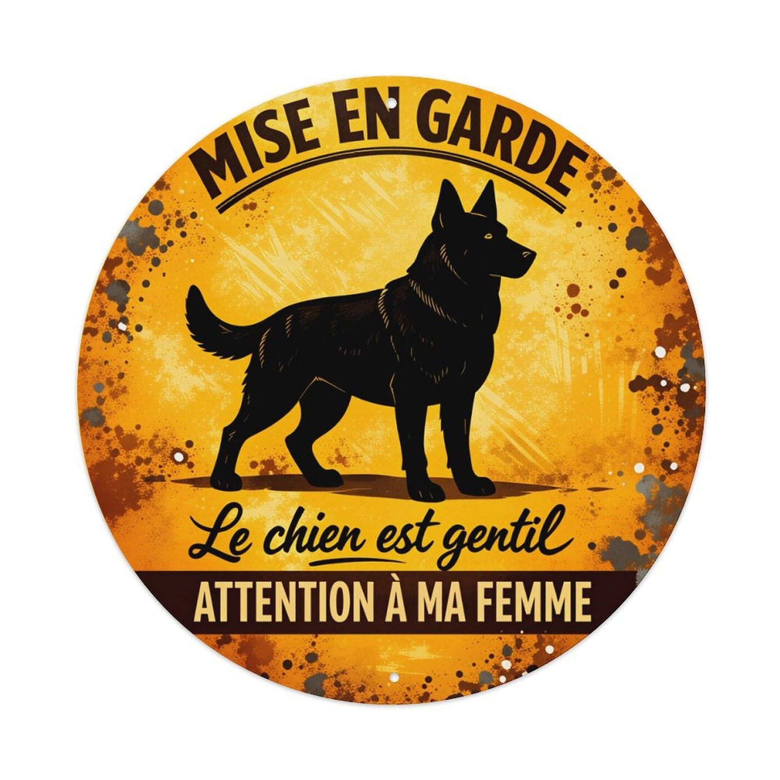 Wmlzdnwr Vintage Mise En Garde Dog Silhouette Warning Sign Pattern Round Tin Sign,Retro Wall Art,Metal Poster For Home, Bar, Garage, Cafe, Rustic Indoor & Outdoor Decor, 8X8 Inches