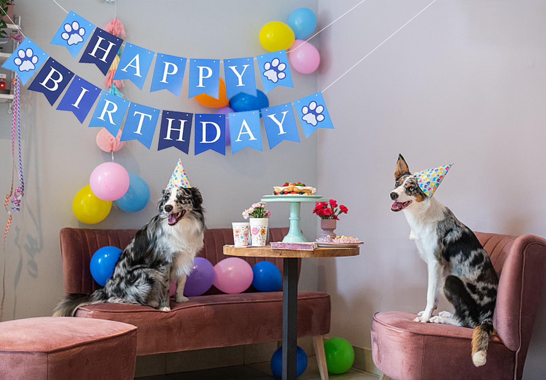 Dog Themed Birthday Party Banner - Gold Glitter 'Pet Birthday' Garland Backdrop Decor - View #8