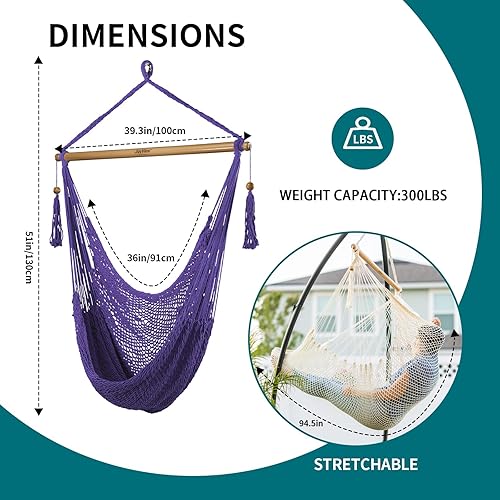 Miniatura 22 de JoyView Silla hamaca con barra esparcidora, hamaca caribeña, silla columpio de 300 libras, capacidad de peso, silla colgante de cuerda XL