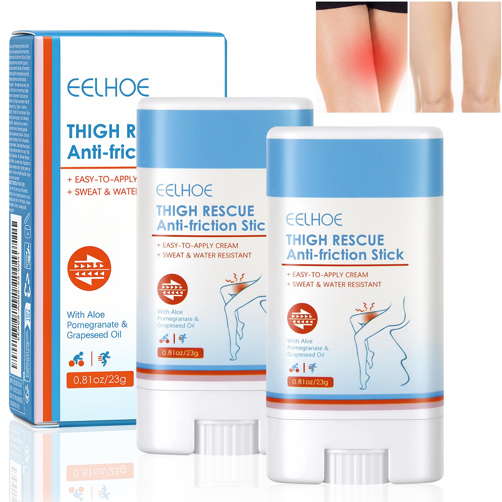 HOTUT Anti Chafe Stick,2 Packs Anti Chafe Stick,Anti Friction Cream,Prevent Thigh Rashes & Friction,Running Blister Prevention,with a Smooth,for Running, Cycling & Walking,for Feet,Underarms