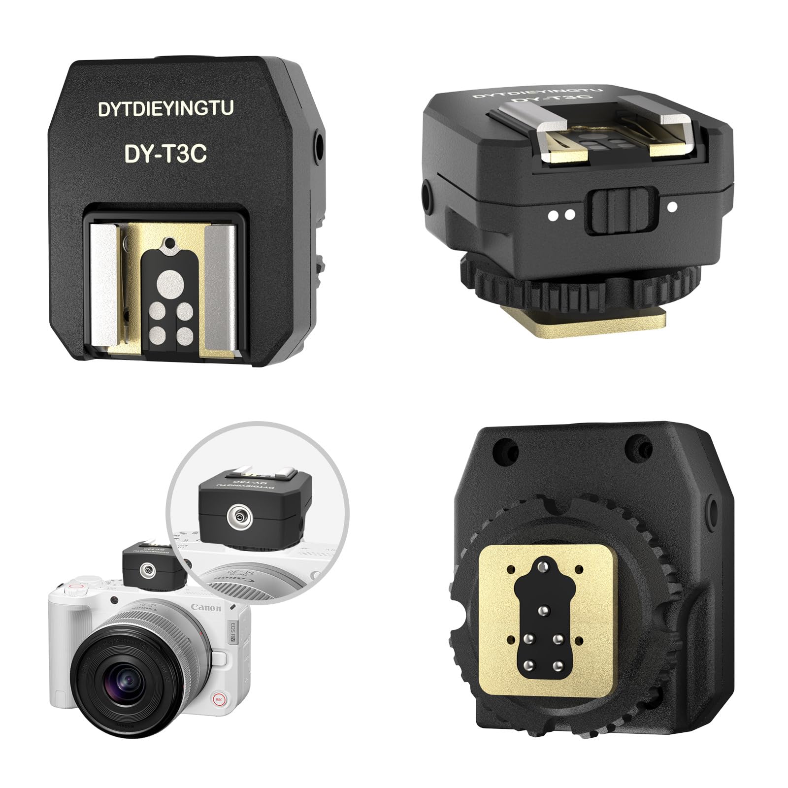DY-T3C for Canon Camera Flash Hot Shoe Adapter Mount Top-Mounted Expansion Accessory: Multi-Flash synchronous Shooting with Cable Converter (DY-T3C 1PCS + PC Cable 1PCS)