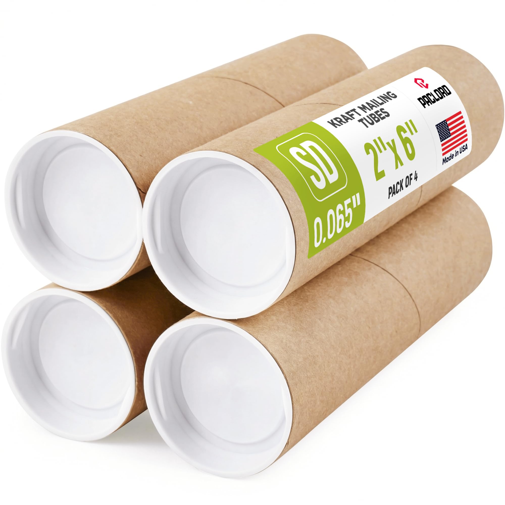 Tubos de correo de papel kraft reforzados de 2 x 6 pulgadas, paquete de 4 tubos con 2 tapas cada uno, tubo de póster aprobado por USPS, tubo de cartón fabricado en Estados Unidos para enviar y