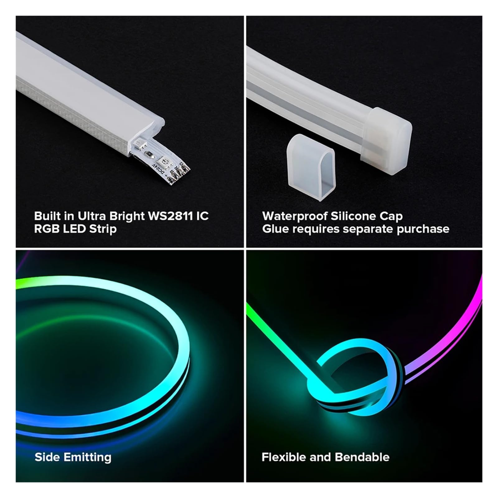 WS2811 RGBIC Neonlichtstreifen Silikonabdeckung 1IC steuert 6LEDs 108LEDs/M DC24V IP67 Flexibles Klebeband for die Herstellung von Neonschildern 3M 5M