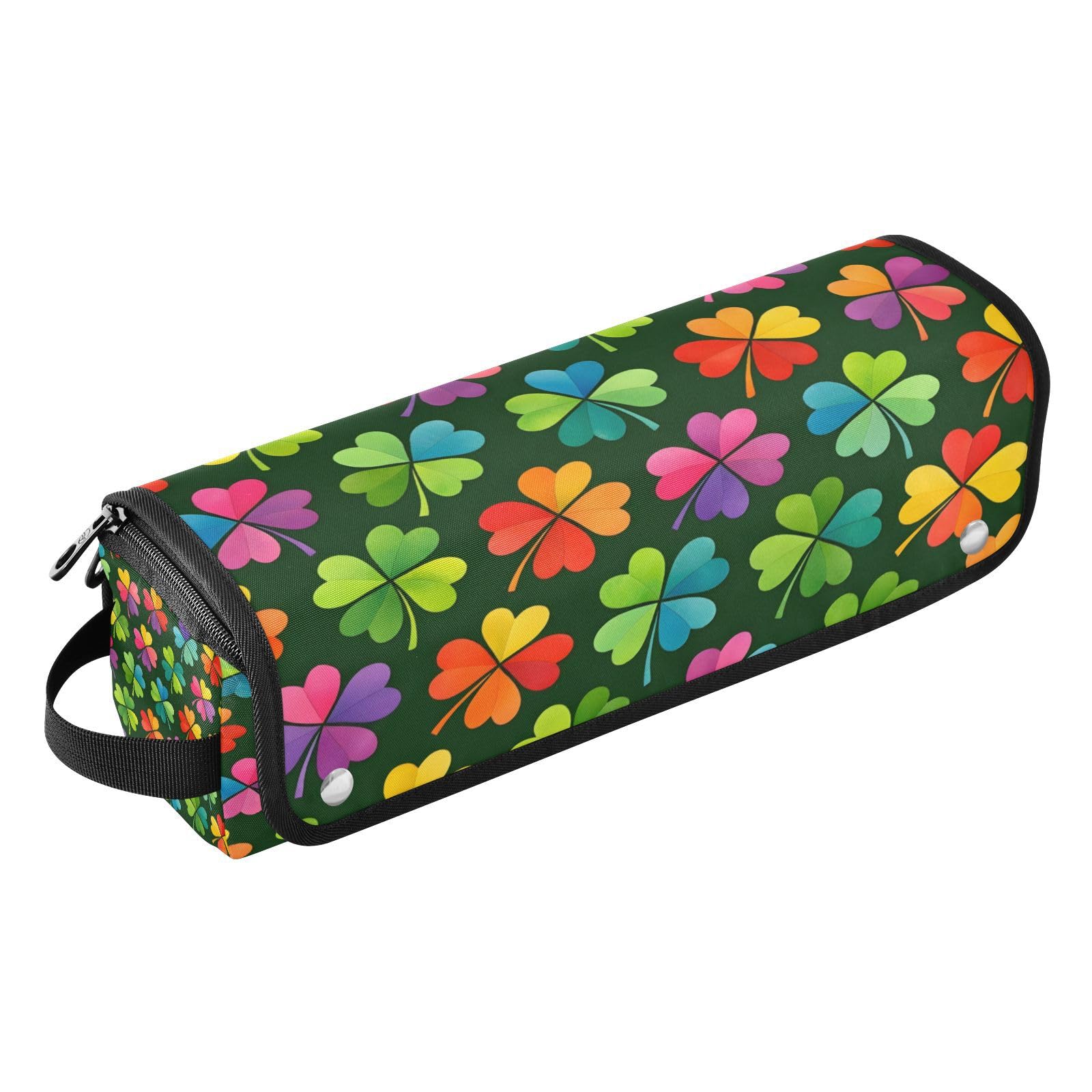 Colorful Clover Leaves Hair Tools Travel Bag Portable Hair Accessory Organizer with Heat Resistant Mat 2 in 1