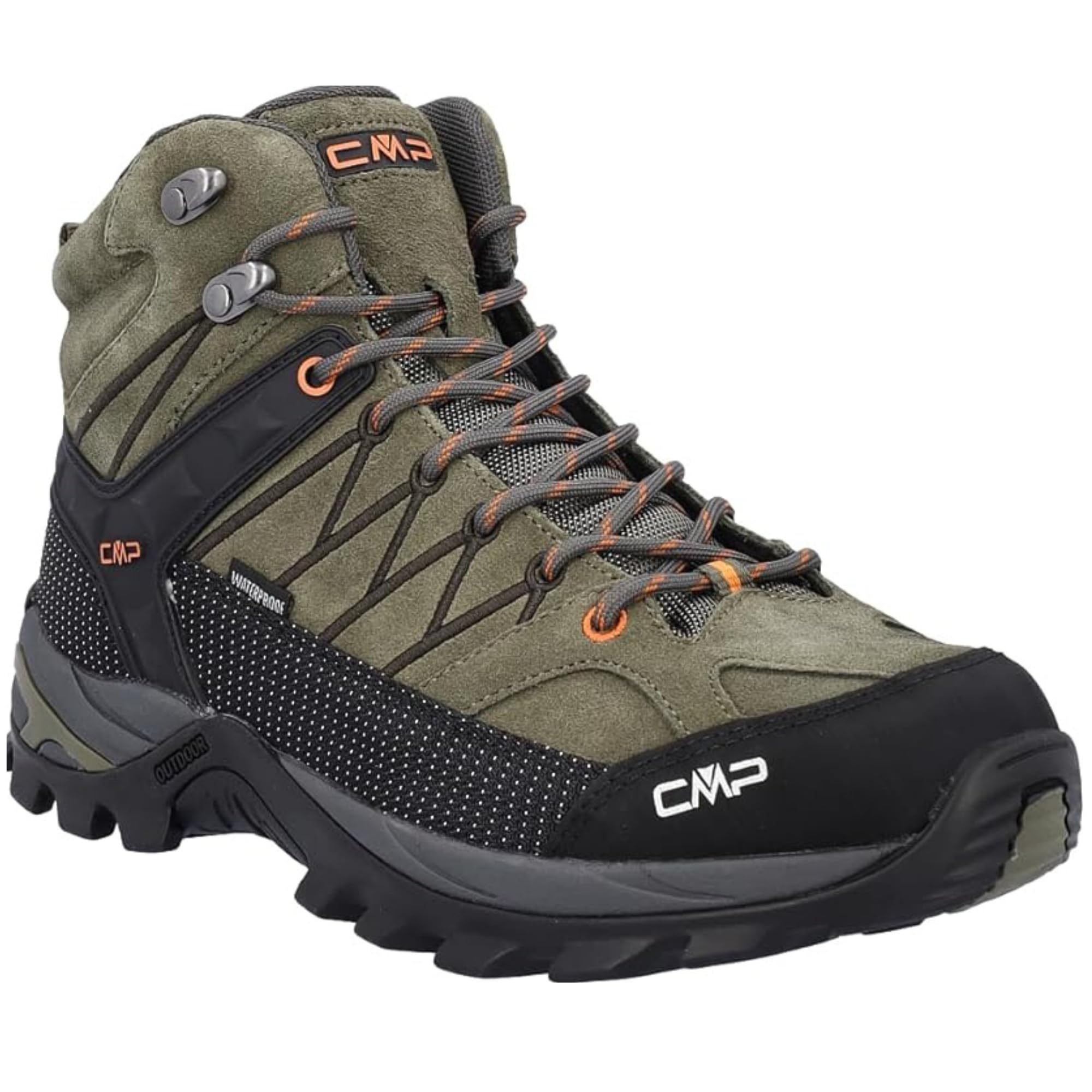 CMP Rigel Mid Men’s Waterproof Hiking Boots – Trail Shoes with Ankle Support & All-Terrain FullOn GRIP Sole (OLIVE-FLAME, 10, US Footwear Size System,